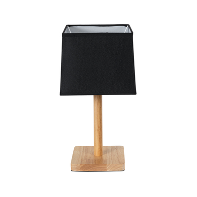 GloboStar® KOLIPE 02039 Μοντέρνο Επιτραπέζιο Φωτιστικό Μονόφωτο 1 x E27 AC220-240V IP20 - Μ20 x Π20 x Υ38cm - Μπεζ Ξύλινη Βάση με Μαύρο Πλεκτό Καπέλο