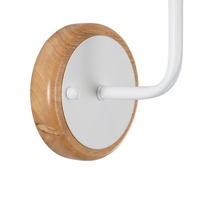 GloboStar® MANU 02044 Μοντέρνο Επιτοίχιο Φωτιστικό Απλίκα Μονόφωτο 1 x E27 IP20 Λευκό Μέταλλο, Μπεζ Ξύλο με Μπεζ Ύφασμα - Μ18 x Π20 x Υ37cm