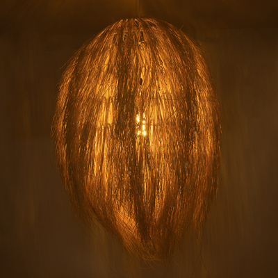 GloboStar® ARCHIPELAGO 02067 Boho Κρεμαστό Φωτιστικό Πλέγμα Μονόφωτο 1 x E27 IP20 Μπεζ Ξύλο - Μ100 x Π100 x Υ120cm