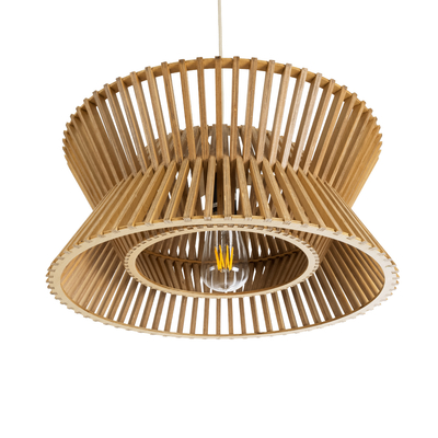 GloboStar® BIMINI 02287 Boho Κρεμαστό Φωτιστικό Πλέγμα Μονόφωτο 1 x E27 IP20 Καφέ Ξύλο - Μ45 x Π45 x Υ20cm