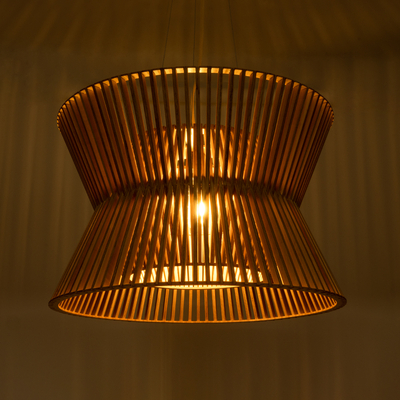 GloboStar® BIMINI 02288 Boho Κρεμαστό Φωτιστικό Πλέγμα Μονόφωτο 1 x E27 IP20 Καφέ Ξύλο - Μ60 x Π60 x Υ40cm