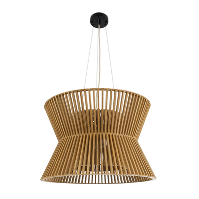 GloboStar® BIMINI 02288 Boho Κρεμαστό Φωτιστικό Πλέγμα Μονόφωτο 1 x E27 IP20 Καφέ Ξύλο - Μ60 x Π60 x Υ40cm