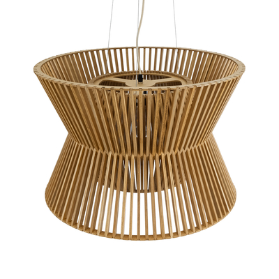 GloboStar® BIMINI 02288 Boho Κρεμαστό Φωτιστικό Πλέγμα Μονόφωτο 1 x E27 IP20 Καφέ Ξύλο - Μ60 x Π60 x Υ40cm