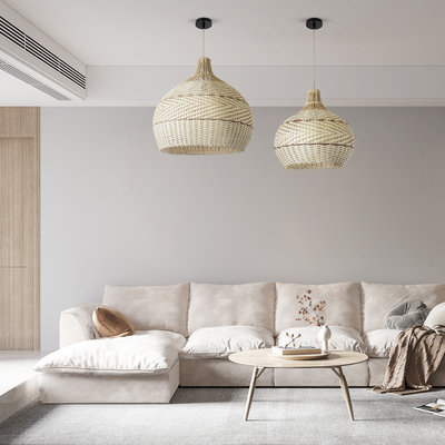 GloboStar® SANTACRUZ 01951 Boho Κρεμαστό Φωτιστικό Καμπάνα Μονόφωτο 1 x E27 IP20 Μπεζ & Καφέ Ξύλο - Μ60 x Π60 x Υ60cm