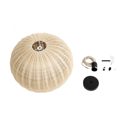 GloboStar® RAITO 01824 Boho Κρεμαστό Φωτιστικό Καμπάνα Μονόφωτο 1 x E27 IP20 Μπεζ Ξύλο - Μ40 x Π40 x Υ25cm