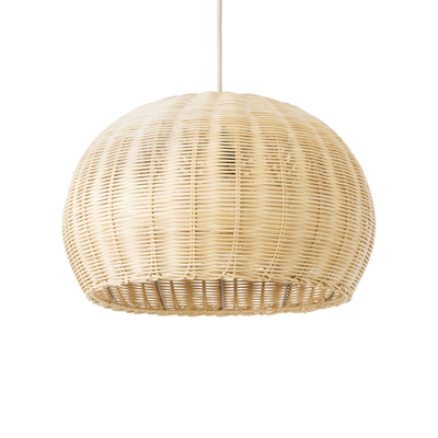 GloboStar® RAITO 01824 Boho Κρεμαστό Φωτιστικό Καμπάνα Μονόφωτο 1 x E27 IP20 Μπεζ Ξύλο - Μ40 x Π40 x Υ25cm