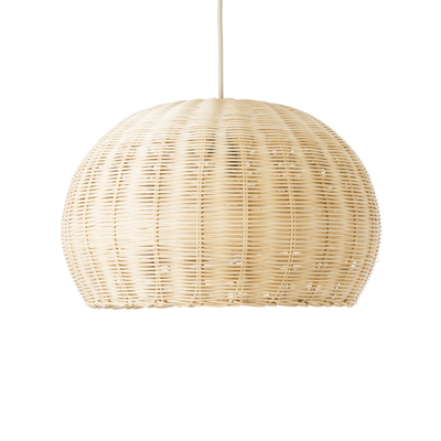 GloboStar® RAITO 01824 Boho Κρεμαστό Φωτιστικό Καμπάνα Μονόφωτο 1 x E27 IP20 Μπεζ Ξύλο - Μ40 x Π40 x Υ25cm