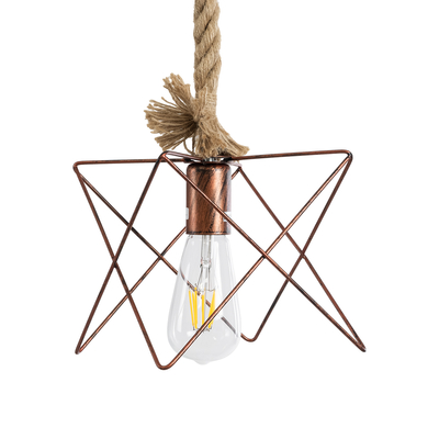 GloboStar® KAZEMI 02019 Μοντέρνο Κρεμαστό Φωτιστικό Πλέγμα Μονόφωτο 1 x E27 IP20 Χάλκινο Μέταλλο με Μπεζ Σχοινί - Μ18 x Π18 x Υ17cm