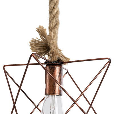 GloboStar® KAZEMI 02019 Μοντέρνο Κρεμαστό Φωτιστικό Πλέγμα Μονόφωτο 1 x E27 IP20 Χάλκινο Μέταλλο με Μπεζ Σχοινί - Μ18 x Π18 x Υ17cm