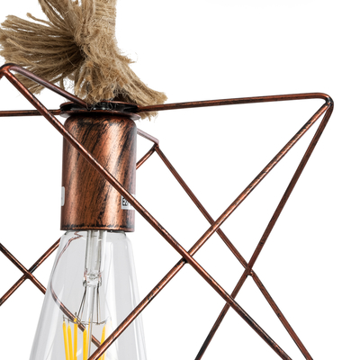 GloboStar® KAZEMI 02019 Μοντέρνο Κρεμαστό Φωτιστικό Πλέγμα Μονόφωτο 1 x E27 IP20 Χάλκινο Μέταλλο με Μπεζ Σχοινί - Μ18 x Π18 x Υ17cm