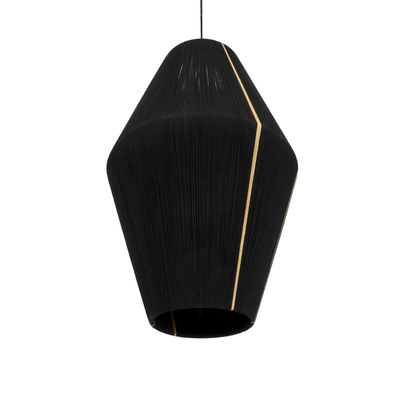 GloboStar® SALERNO 02078 Boho Κρεμαστό Φωτιστικό Πλέγμα Μονόφωτο 1 x E27 IP20 Μαύρο & Μπεζ Σχοινί - Μ50 x Π50 x Υ80cm