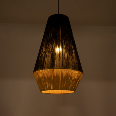 GloboStar® SALERNO 02080 Boho Κρεμαστό Φωτιστικό Πλέγμα Μονόφωτο 1 x E27 IP20 Μαύρο & Μπεζ Σχοινί - Μ50 x Π50 x Υ80cm