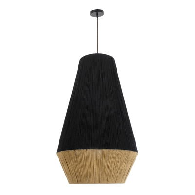 GloboStar® SALERNO 02080 Boho Κρεμαστό Φωτιστικό Πλέγμα Μονόφωτο 1 x E27 IP20 Μαύρο & Μπεζ Σχοινί - Μ50 x Π50 x Υ80cm