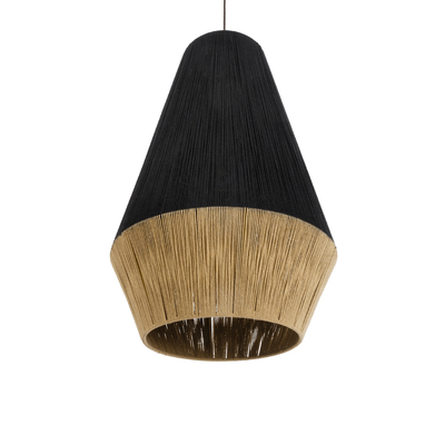 GloboStar® SALERNO 02080 Boho Κρεμαστό Φωτιστικό Πλέγμα Μονόφωτο 1 x E27 IP20 Μαύρο & Μπεζ Σχοινί - Μ50 x Π50 x Υ80cm