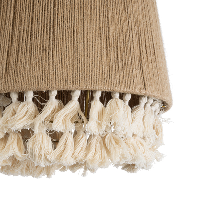 GloboStar® PUERTORICO 02092 Boho Κρεμαστό Φωτιστικό Καμπάνα Μονόφωτο 1 x E27 IP20 Μπεζ & Λευκό Σχοινί - Μ40 x Π40 x Υ45cm