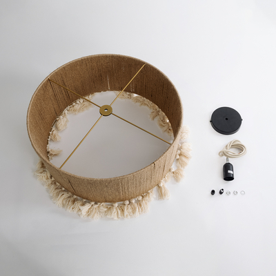 GloboStar® PUERTORICO 02094 Boho Κρεμαστό Φωτιστικό Καπέλο Μονόφωτο 1 x E27 IP20 Μπεζ & Λευκό Σχοινί - Μ50 x Π50 x Υ27cm