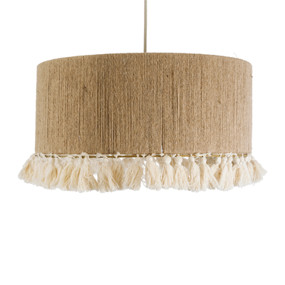 GloboStar® PUERTORICO 02094 Boho Κρεμαστό Φωτιστικό Καπέλο Μονόφωτο 1 x E27 IP20 Μπεζ & Λευκό Σχοινί - Μ50 x Π50 x Υ27cm