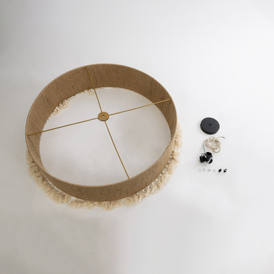 GloboStar® PUERTORICO 02095 Boho Κρεμαστό Φωτιστικό Καπέλο Τριφωτο 3 x E27 IP20 Μπεζ & Λευκό Σχοινί - Μ80 x Π80 x Υ27cm