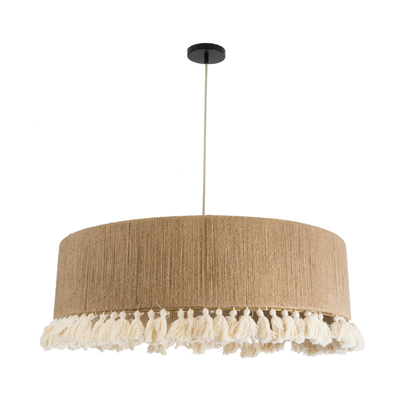 GloboStar® PUERTORICO 02095 Boho Κρεμαστό Φωτιστικό Καπέλο Τριφωτο 3 x E27 IP20 Μπεζ & Λευκό Σχοινί - Μ80 x Π80 x Υ27cm