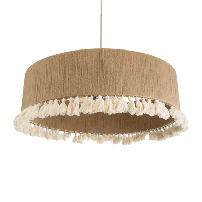 GloboStar® PUERTORICO 02095 Boho Κρεμαστό Φωτιστικό Καπέλο Τριφωτο 3 x E27 IP20 Μπεζ & Λευκό Σχοινί - Μ80 x Π80 x Υ27cm