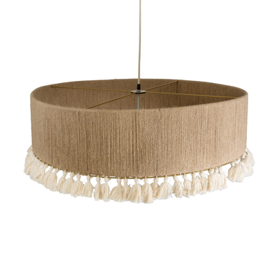 GloboStar® PUERTORICO 02095 Boho Κρεμαστό Φωτιστικό Καπέλο Τριφωτο 3 x E27 IP20 Μπεζ & Λευκό Σχοινί - Μ80 x Π80 x Υ27cm