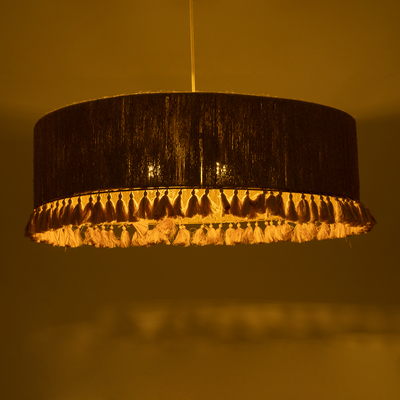 GloboStar® PUERTORICO 02097 Boho Κρεμαστό Φωτιστικό Καπέλο Τρίφωτο 3 x E27 IP20 Μπεζ & Ροζ Σχοινί - Μ80 x Π80 x Υ27cm