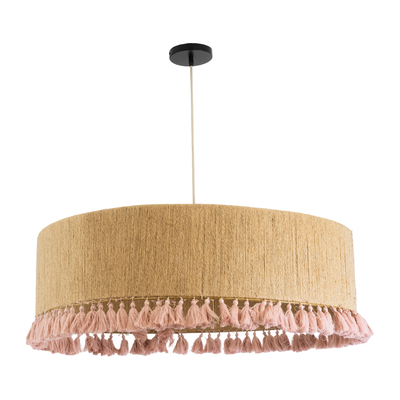 GloboStar® PUERTORICO 02097 Boho Κρεμαστό Φωτιστικό Καπέλο Τρίφωτο 3 x E27 IP20 Μπεζ & Ροζ Σχοινί - Μ80 x Π80 x Υ27cm