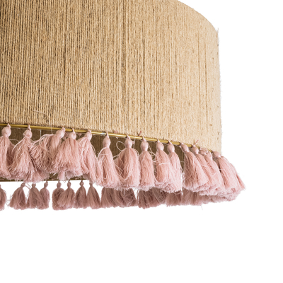 GloboStar® PUERTORICO 02097 Boho Κρεμαστό Φωτιστικό Καπέλο Τρίφωτο 3 x E27 IP20 Μπεζ & Ροζ Σχοινί - Μ80 x Π80 x Υ27cm