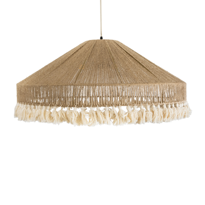 GloboStar® PUERTORICO 02099 Boho Κρεμαστό Φωτιστικό Καμπάνα Τριφωτο 3 x E27 IP20 Μπεζ & Λευκό Σχοινί - Μ80 x Π80 x Υ35cm