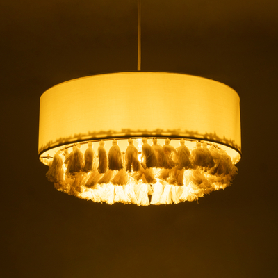 GloboStar® GINGER 02100 Boho Κρεμαστό Φωτιστικό Καπέλο Μονόφωτο 1 x E27 IP20 Μπεζ Ύφασμα με Μπεζ Σχοινί - Μ50 x Π50 x Υ25cm