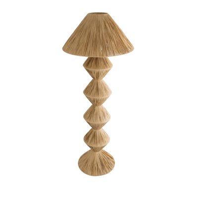 GloboStar® LUANA 02108 Boho Επιδαπέδιο Φωτιστικό Μονόφωτο 1 x E27 IP20 Μπεζ Ράφια - Μ60 x Π60 x Υ150cm