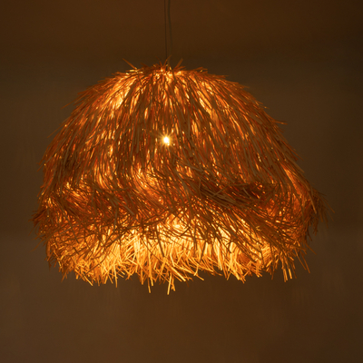 GloboStar® GUADELOUPE 02155 Boho Κρεμαστό Φωτιστικό Πλέγμα Μονόφωτο 1 x E27 IP20 Καφέ Ράφια - Μ80 x Π80 x Υ60cm