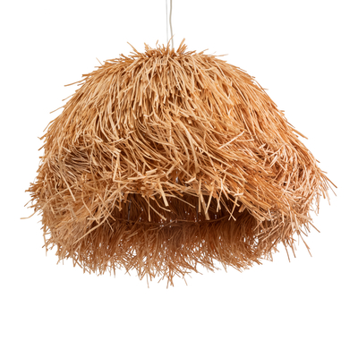 GloboStar® GUADELOUPE 02155 Boho Κρεμαστό Φωτιστικό Πλέγμα Μονόφωτο 1 x E27 IP20 Καφέ Ράφια - Μ80 x Π80 x Υ60cm