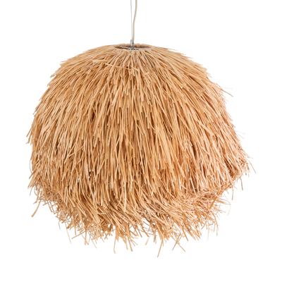 GloboStar® GUADELOUPE 02155 Boho Κρεμαστό Φωτιστικό Πλέγμα Μονόφωτο 1 x E27 IP20 Καφέ Ράφια - Μ80 x Π80 x Υ60cm