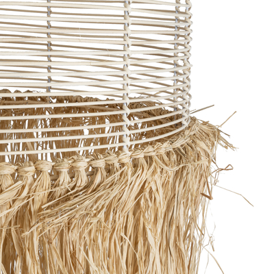 GloboStar® BASSETERRE 02163 Boho Κρεμαστό Φωτιστικό Πλέγμα Μονόφωτο 1 x E27 IP20 Μπεζ Ξύλο με Καφέ Ράφια - Μ70 x Π70 x Υ170cm