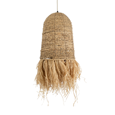 GloboStar® PORTOFERRAIO 02170 Boho Κρεμαστό Φωτιστικό Πλέγμα Μονόφωτο 1 x E27 IP20 Μπεζ Ράφια - Μ30 x Π30 x Υ70cm