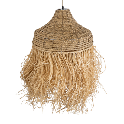 GloboStar® PORTOFERRAIO 02185 Boho Κρεμαστό Φωτιστικό Πλέγμα Μονόφωτο 1 x E27 IP20 Μπεζ Ράφια - Μ50 x Π50 x Υ80cm