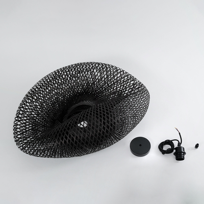 GloboStar® MEXICO 02201 Boho Κρεμαστό Φωτιστικό Πλέγμα Μονόφωτο 1 x E27 IP20 Μαύρο Ξύλο - Μ65 x Π45 x Υ18cm