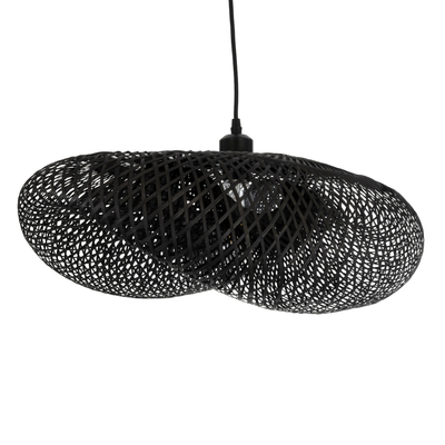 GloboStar® MEXICO 02201 Boho Κρεμαστό Φωτιστικό Πλέγμα Μονόφωτο 1 x E27 IP20 Μαύρο Ξύλο - Μ65 x Π45 x Υ18cm