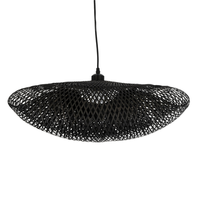 GloboStar® MEXICO 02201 Boho Κρεμαστό Φωτιστικό Πλέγμα Μονόφωτο 1 x E27 IP20 Μαύρο Ξύλο - Μ65 x Π45 x Υ18cm