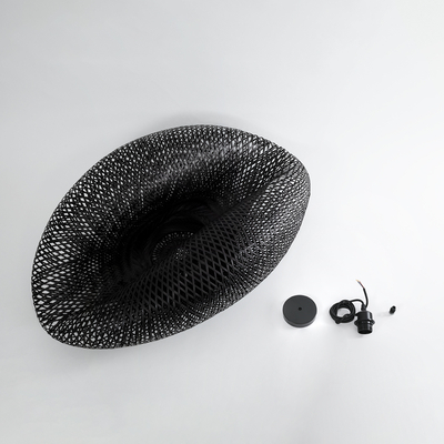 GloboStar® MEXICO 02202 Boho Κρεμαστό Φωτιστικό Πλέγμα Μονόφωτο 1 x E27 IP20 Μαύρο Ξύλο - Μ85 x Π50 x Υ30cm