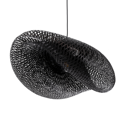 GloboStar® MEXICO 02202 Boho Κρεμαστό Φωτιστικό Πλέγμα Μονόφωτο 1 x E27 IP20 Μαύρο Ξύλο - Μ85 x Π50 x Υ30cm