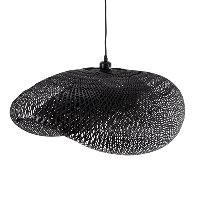 GloboStar® MEXICO 02202 Boho Κρεμαστό Φωτιστικό Πλέγμα Μονόφωτο 1 x E27 IP20 Μαύρο Ξύλο - Μ85 x Π50 x Υ30cm