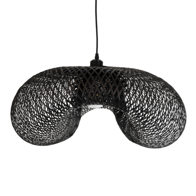 GloboStar® MEXICO 02202 Boho Κρεμαστό Φωτιστικό Πλέγμα Μονόφωτο 1 x E27 IP20 Μαύρο Ξύλο - Μ85 x Π50 x Υ30cm