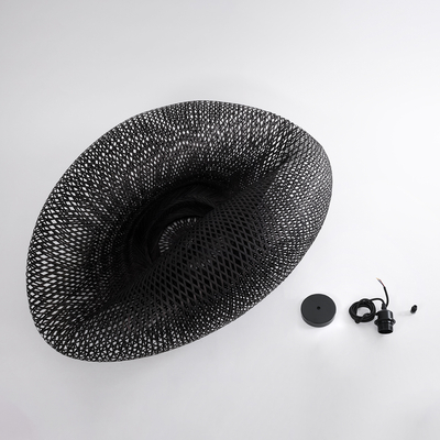 GloboStar® MEXICO 02203 Boho Κρεμαστό Φωτιστικό Πλέγμα Μονόφωτο 1 x E27 IP20 Μαύρο Ξύλο - Μ100 x Π62 x Υ33cm