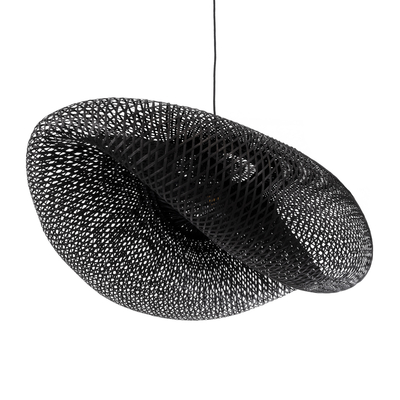 GloboStar® MEXICO 02203 Boho Κρεμαστό Φωτιστικό Πλέγμα Μονόφωτο 1 x E27 IP20 Μαύρο Ξύλο - Μ100 x Π62 x Υ33cm