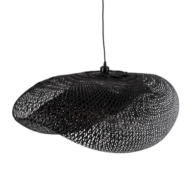 GloboStar® MEXICO 02203 Boho Κρεμαστό Φωτιστικό Πλέγμα Μονόφωτο 1 x E27 IP20 Μαύρο Ξύλο - Μ100 x Π62 x Υ33cm