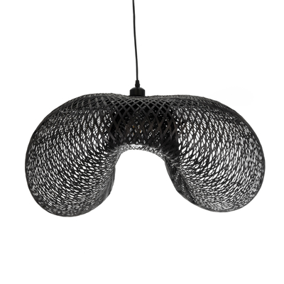 GloboStar® MEXICO 02203 Boho Κρεμαστό Φωτιστικό Πλέγμα Μονόφωτο 1 x E27 IP20 Μαύρο Ξύλο - Μ100 x Π62 x Υ33cm