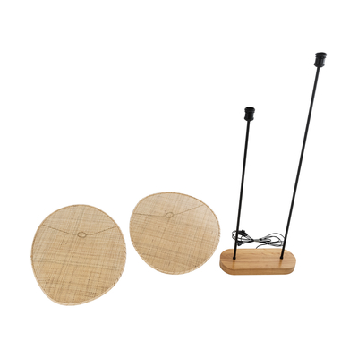 GloboStar® AZUL 02232 Boho Επιδαπέδιο Φωτιστικό Διφωτο 2 x E27 IP20 Μπεζ Ξύλο με Μαύρο Μέταλλο - Μ90 x Π17 x Υ170cm