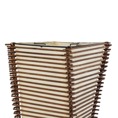 GloboStar® PALMA 02273 Boho Επιδαπέδιο Φωτιστικό Δίφωτο 2 x E27 IP20 Καφέ Ξύλο με Μπεζ Ύφασμα - Μ34 x Π34 x Υ130cm